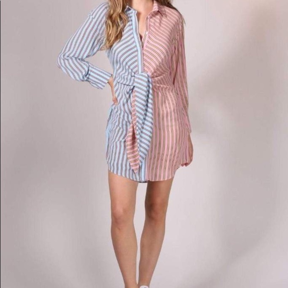 Striped button down tie dress